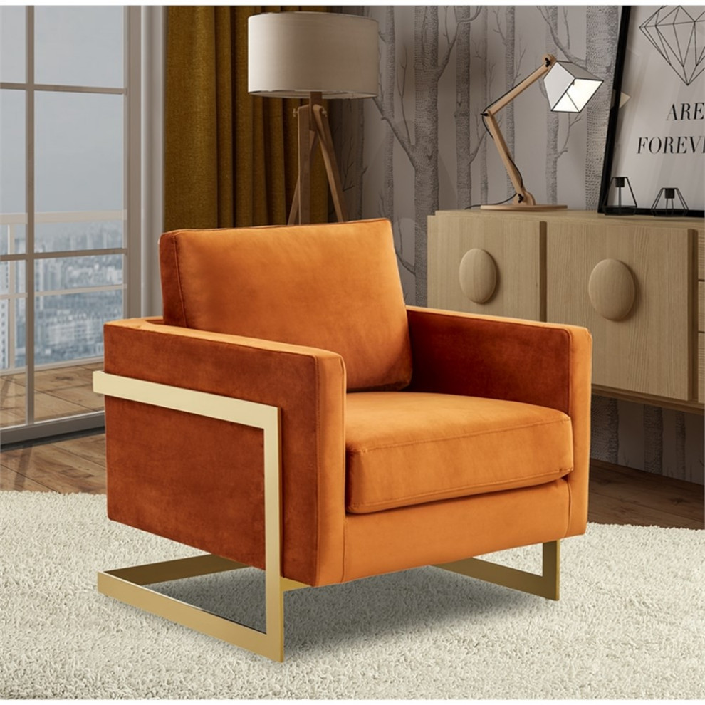 LeisureMod Lincoln Velvet Accent Arm Chair With Gold Frame in Beige   Contemporary   Armchairs And Accent Chairs   by Homesquare  Houzz