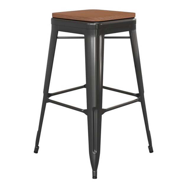 Emma And Oliver Backless Metal Indoor outdoor Stool With All weather Polystyrene Seat