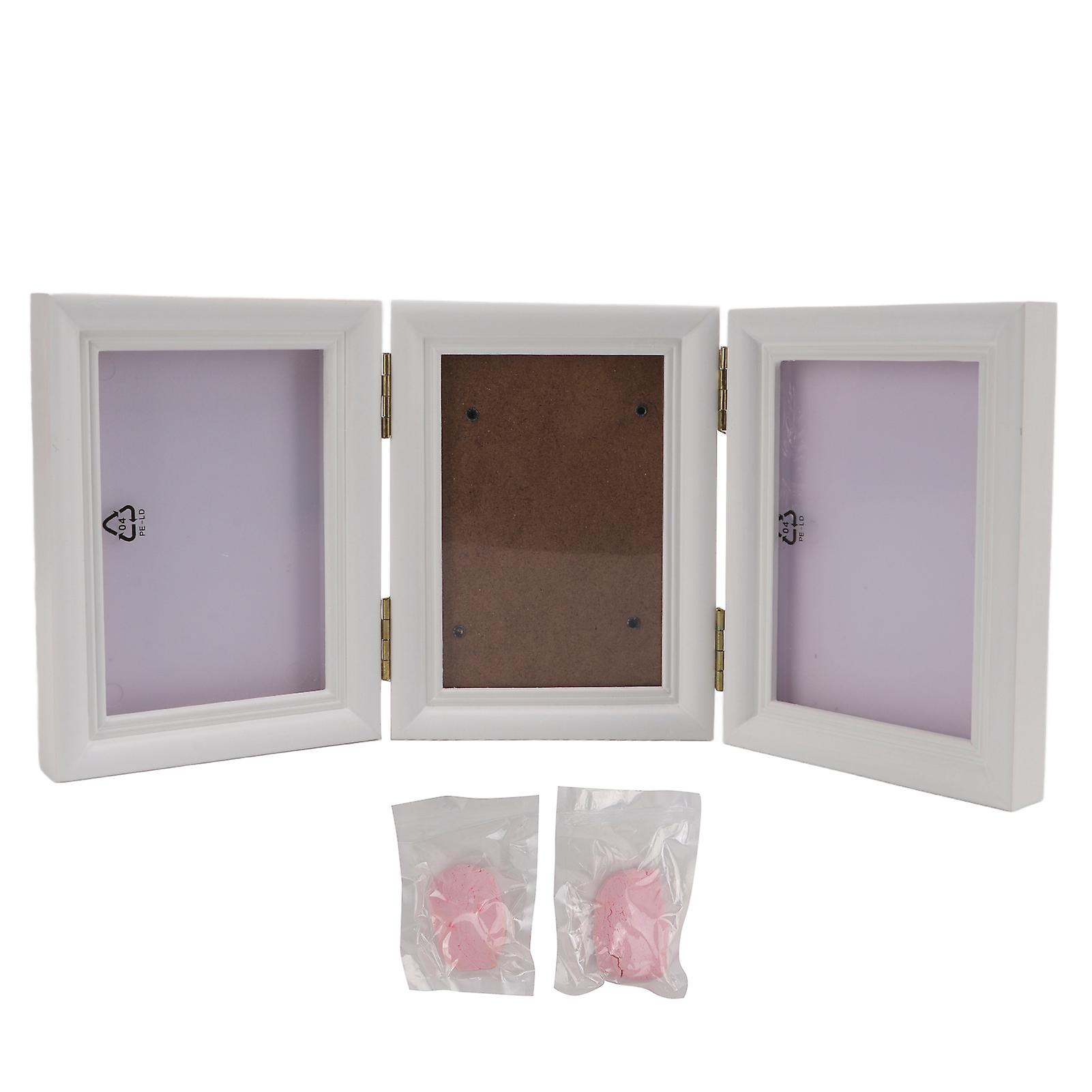 Pet Pawprint Keepsake Frame Diy Pet Footprint Memorial Picture Frame With Pawprints For Dog And Catpink Clay White Frame