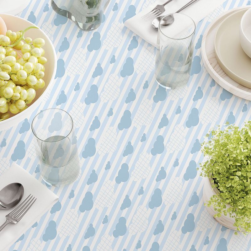 Rectangular Tablecloth， 100% Cotton， 52x104， Blue Clouds and Stripes