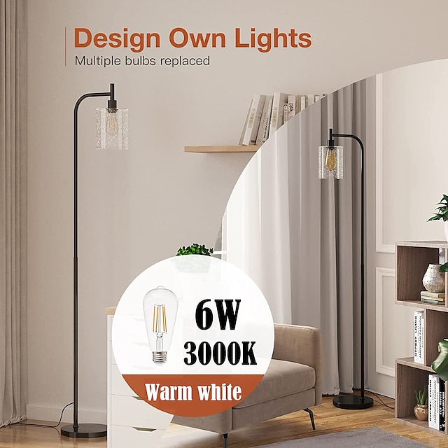 LED Floor Lamp with Suspended Bubble Glass Shade and Unique LED Bulbs Suitable for Bedroom and Living Room Modern Vertical Industrial Lamp High Pole Lamp Suitable for Office