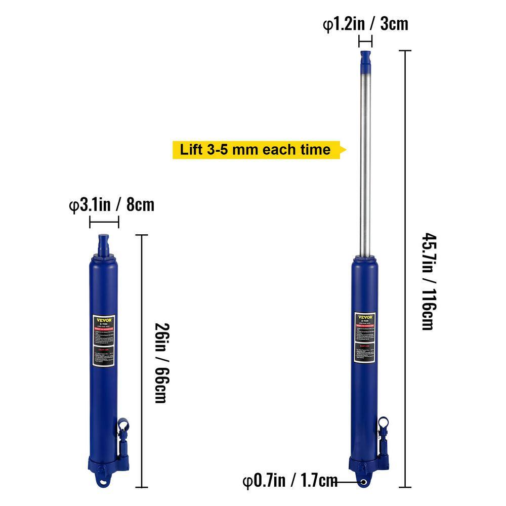 VEVOR 8-Tons (17363 lbs.) Blue Hydraulic Long Ram Jack Manual Cherry Picker with Single Piston Pump Clevis Base and Handle ZGYYQJDLSDG8TK6M6V0