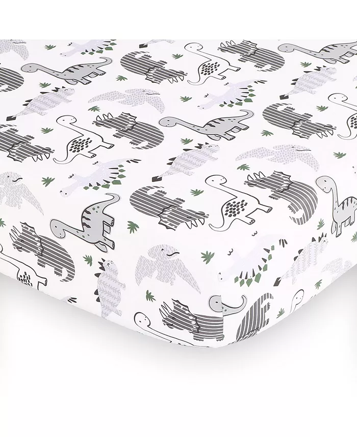 The Peanutshell Green Dino 5 Piece Baby Nursery Crib Bedding Set， Quilt， Crib Sheets， Crib Skirt