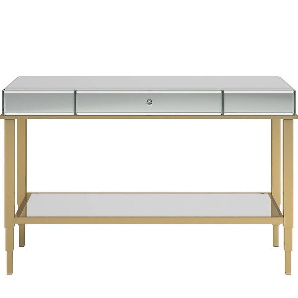 Chelsea Lane Pacey Mirrored Sofa Table with Metal Frame， Champagne Gold