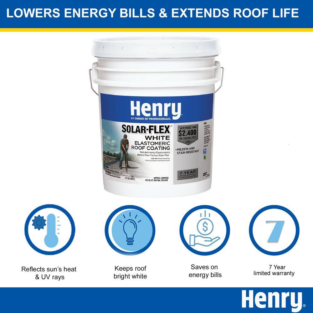 Henry 287 Solar-Flex White Acrylic Reflective Elastomeric Roof Coating 4.75 gal. HE287SF871