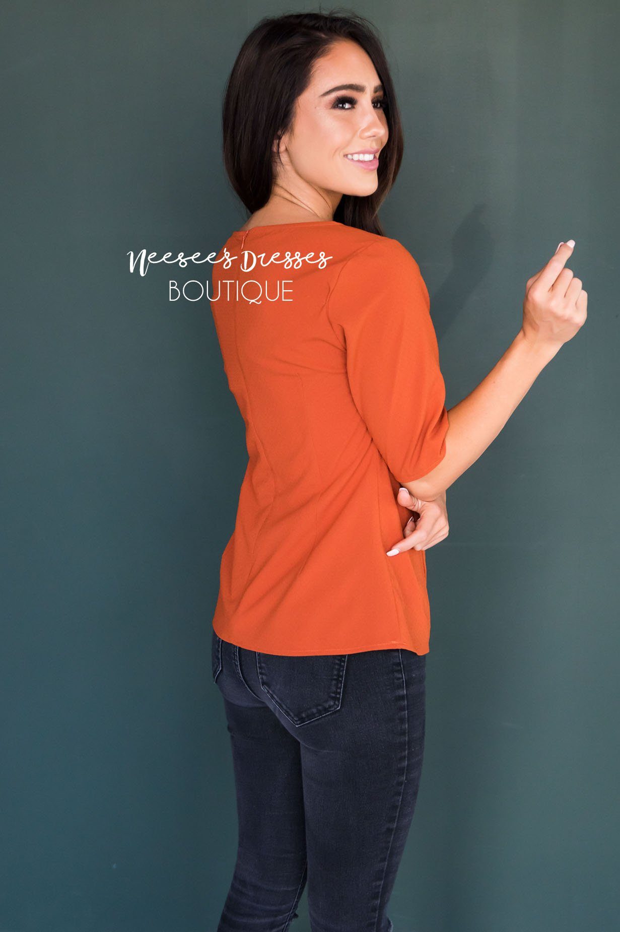 Rust Pleat Collar Modest Top