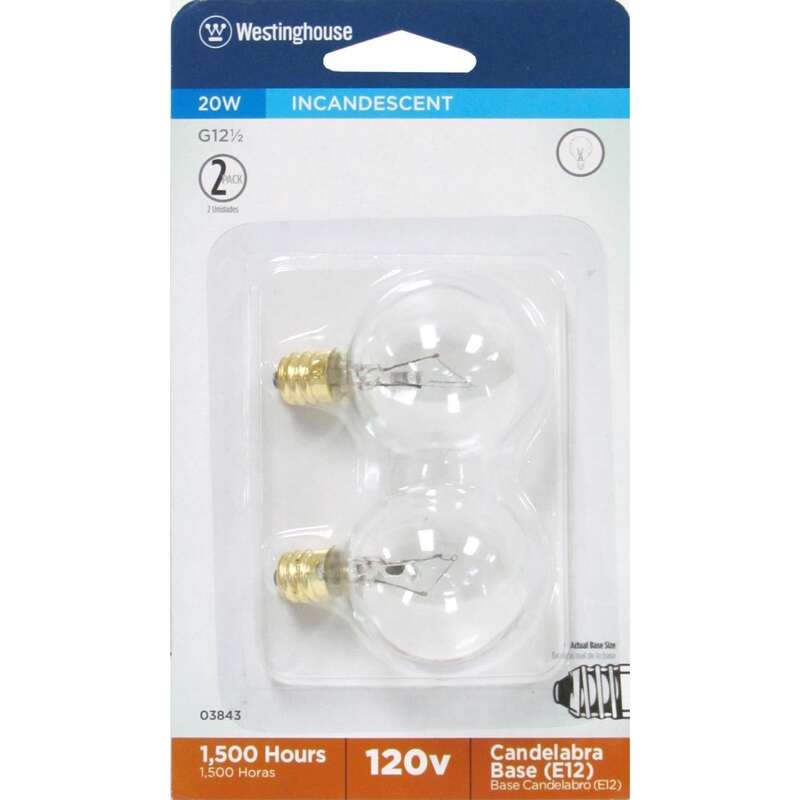 Westinghouse 20 W E12 Globe Incandescent Bulb E12 (Candelabra) White 2 pk