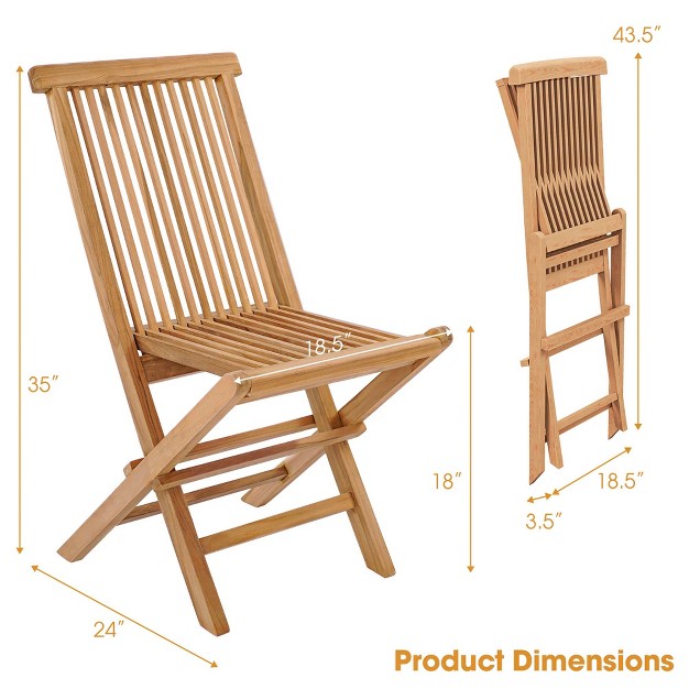 Costway 2 Pcs Patio Folding Chair Teak High Back Dining Slatted Seat Portable Outdoor