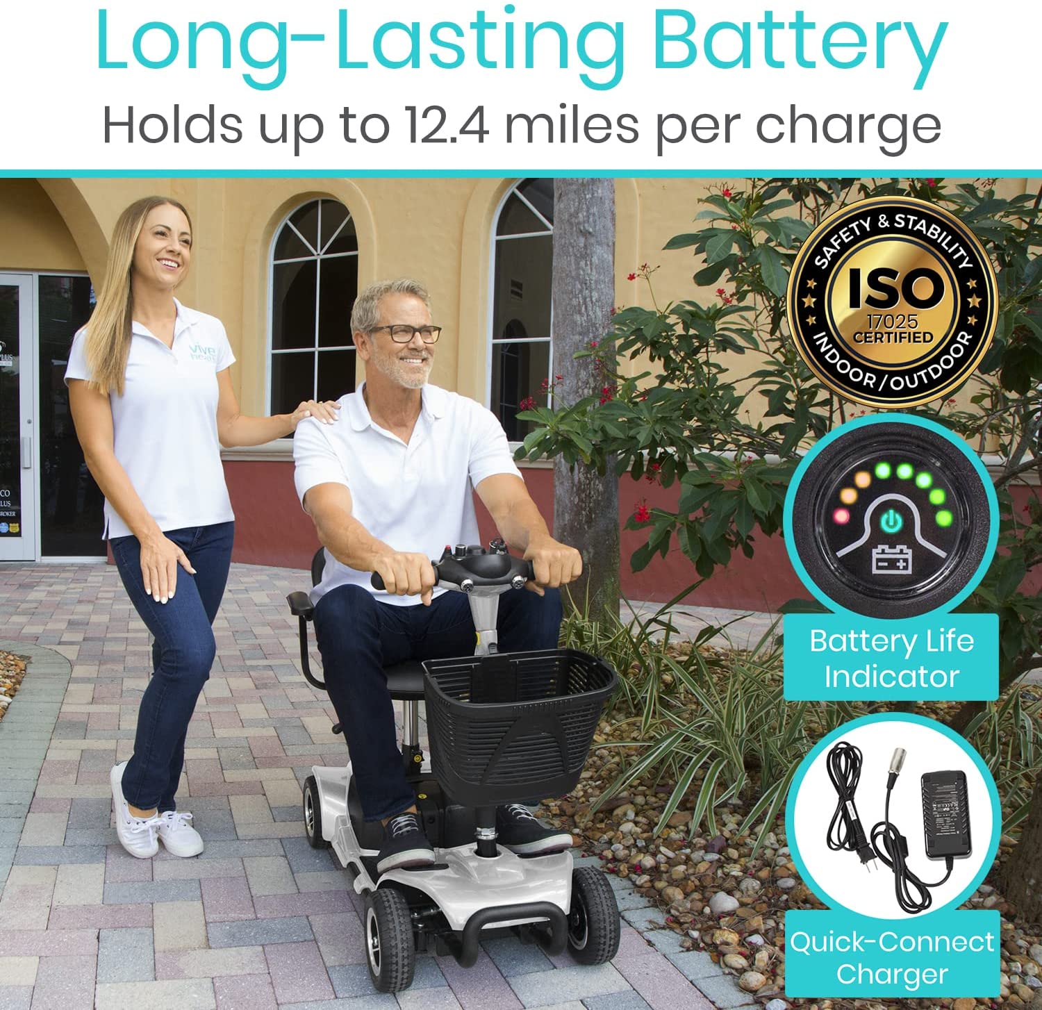 Vive Health Lightweight & Easy To Carry 4 Wheel Folding Mobility Scooter - Long Distance, Comfort Swivel Seat, w/ Anti-Flat Tires For Seniors