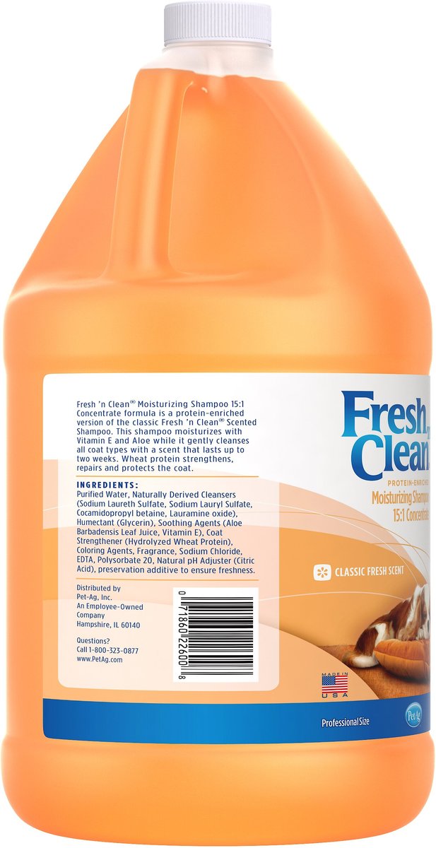 PetAg Fresh 'N Clean Moisturizing 15:1 Concentrate Dog Shampoo， 1-gallon bottle， Classic Fresh Scent