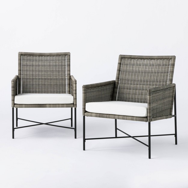 2pc Wicker amp Metal X frame Outdoor Patio Chairs Club Chairs Gray Designed With Studio Mcgee