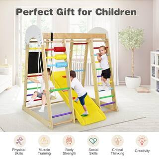 Costway Indoor Playground Climbing Gym Kids Wooden 8 in 1 Climber Playset for Children TY328218CL+