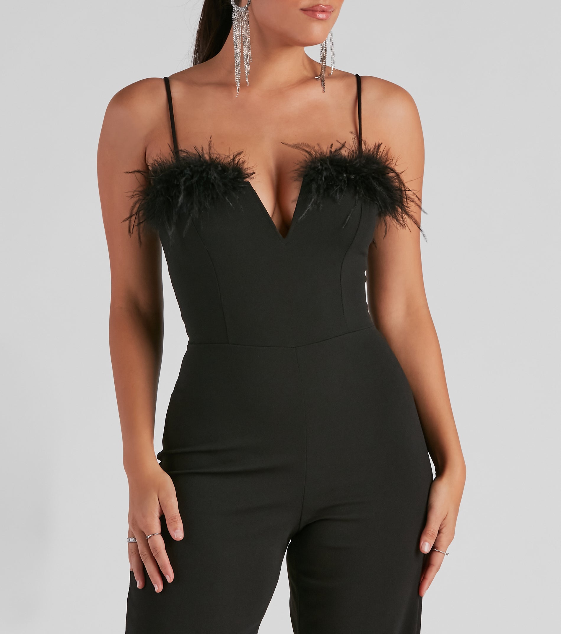 Diva Night Marabou Trim Jumpsuit