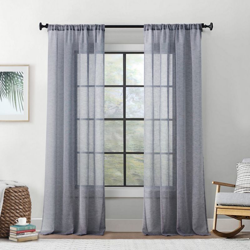 THD Zoey Faux Linen Textured Semi Sheer Privacy Sun Light Filtering Window Floor Length Rod Pocket Thick Curtains Drapery Panels Master Bedroom and Living Room， 2 Panels