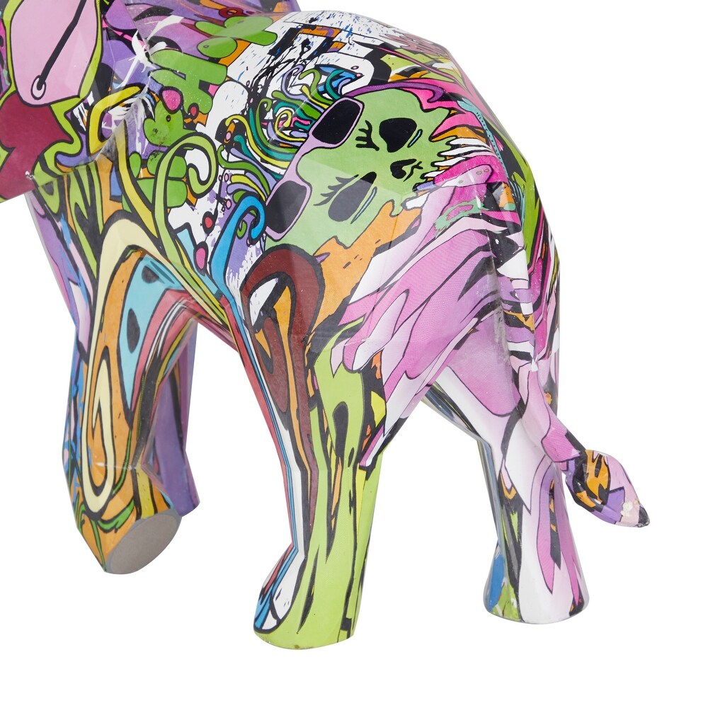 The Novogratz Multi Colored Polystone Graffiti Elephant Sculpture