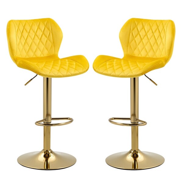 Set of 2 Velvet Adjustable Swivel Velvet Counter Height Bar Stools