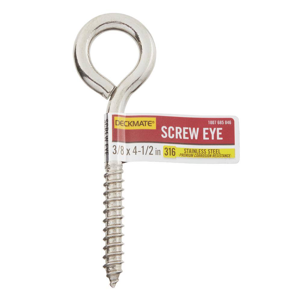 Deckmate Marine Grade Stainless Steel 38 X 4-12 in. Lag Thread Eye Bolt 867480