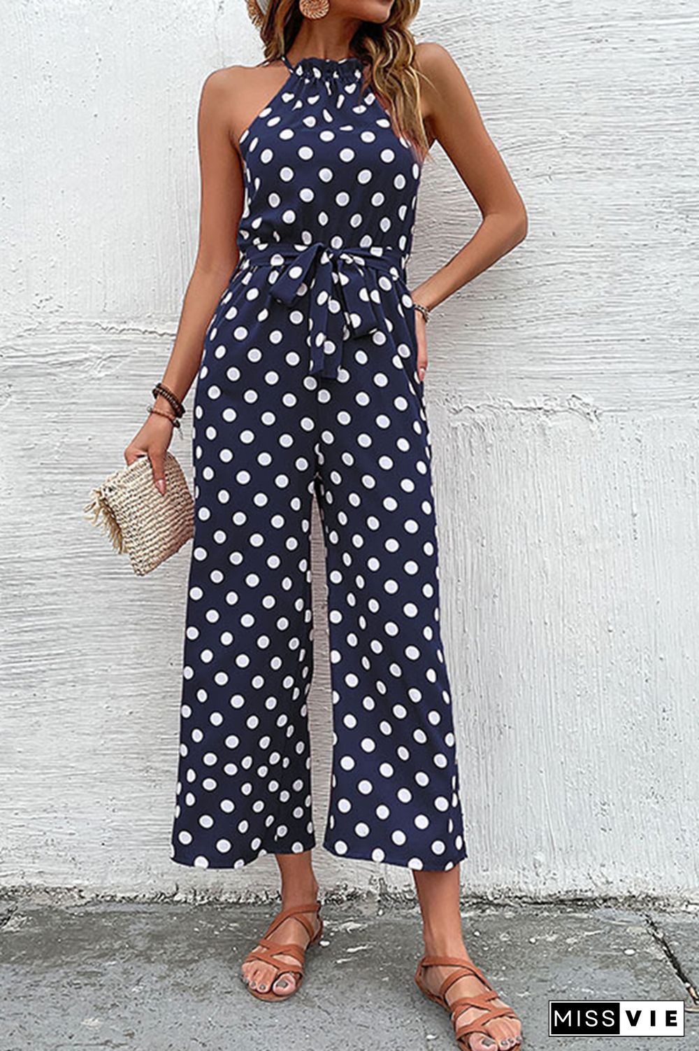 Polka Dot Long Pants Loose Jumpsuit Wholesale