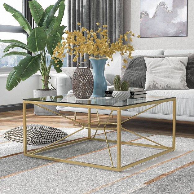 Techna Glass Top Coffee Table Gold Coating clear Homes Inside Out