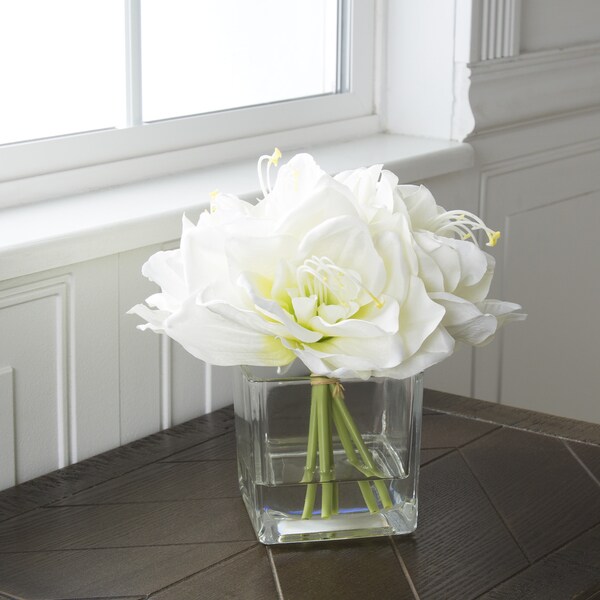 Pure Garden Floral Lilies Centerpiece Vase，Cream