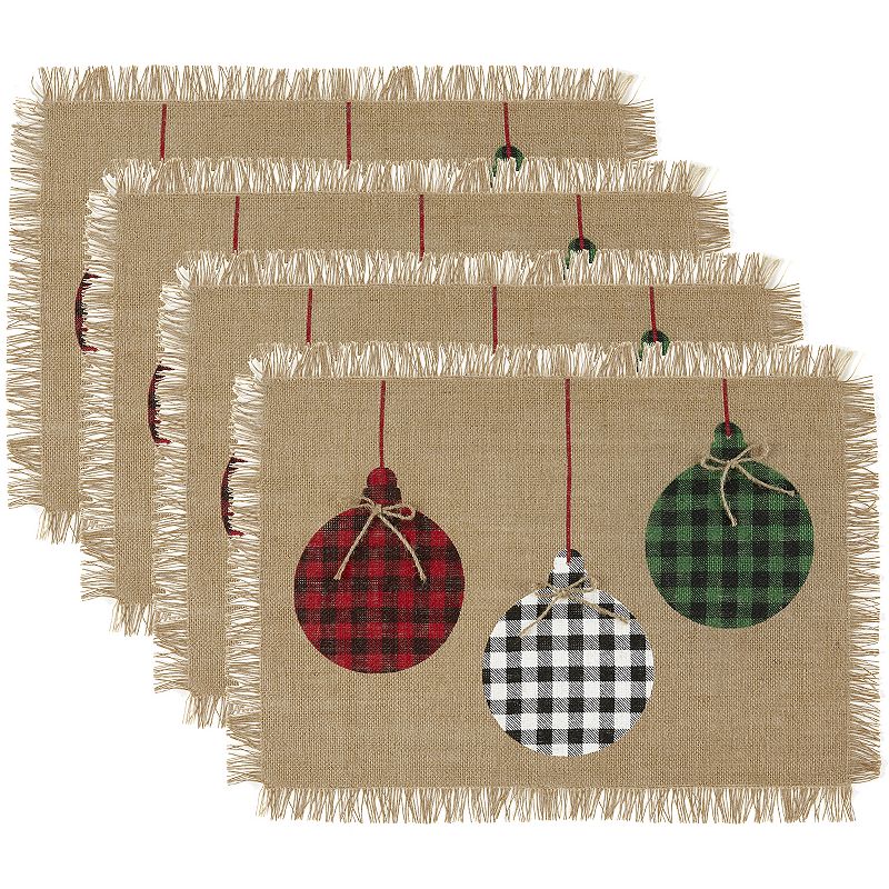 Elrene Home Fashions Farmhouse Living Holiday Rustic Ornaments Burlap Placemat， Set of 4