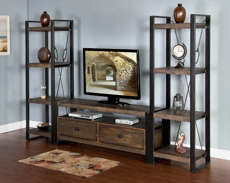 Homestead Rich Brown 3 Piece Rustic Mid-Size Entertainment Center