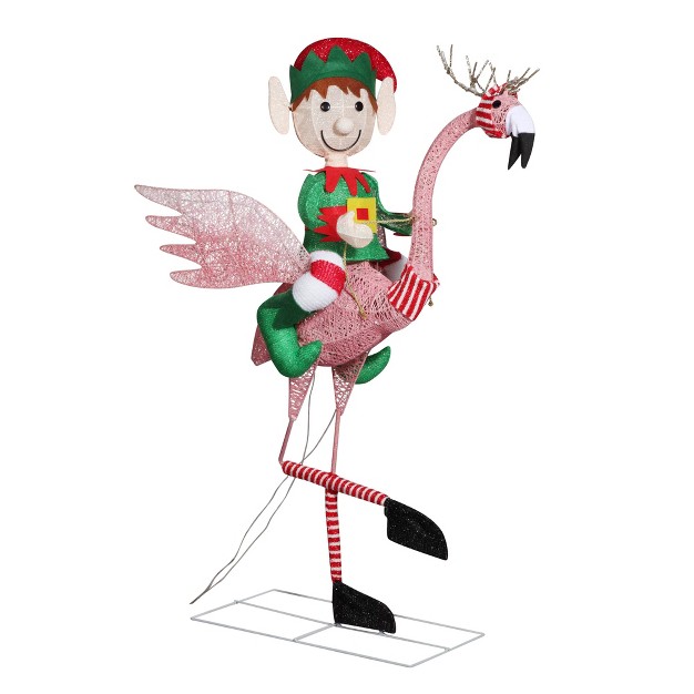 Flamingo With Boy Elf Outdoor Decor