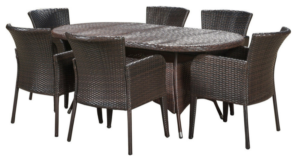 GDF Studio 7 Piece Costa Multi brown PE Wicker Outdoor Dining Set   Tropical   Outdoor Dining Sets   by GDFStudio  Houzz