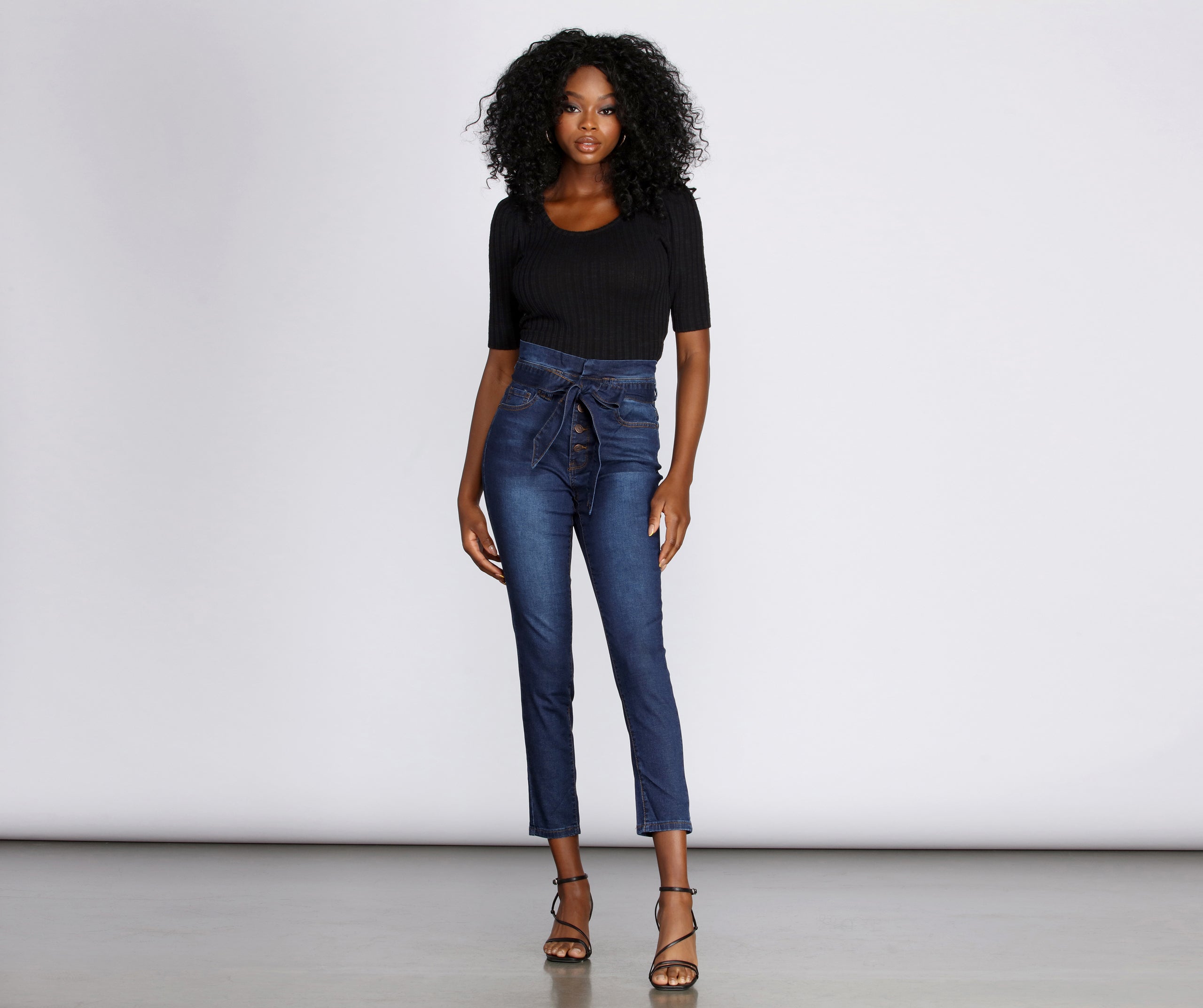 High Rise Paper Bag Skinny Jeans