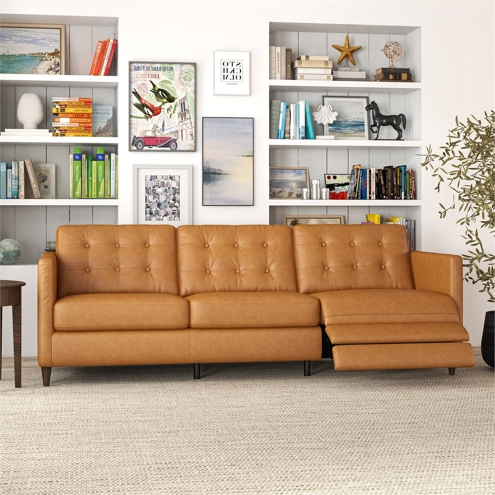 Leah Modern Tan Genuine Italian Leather Right Facing Power Reclining Sofa   Midcentury   Sectional Sofas   by Homesquare  Houzz