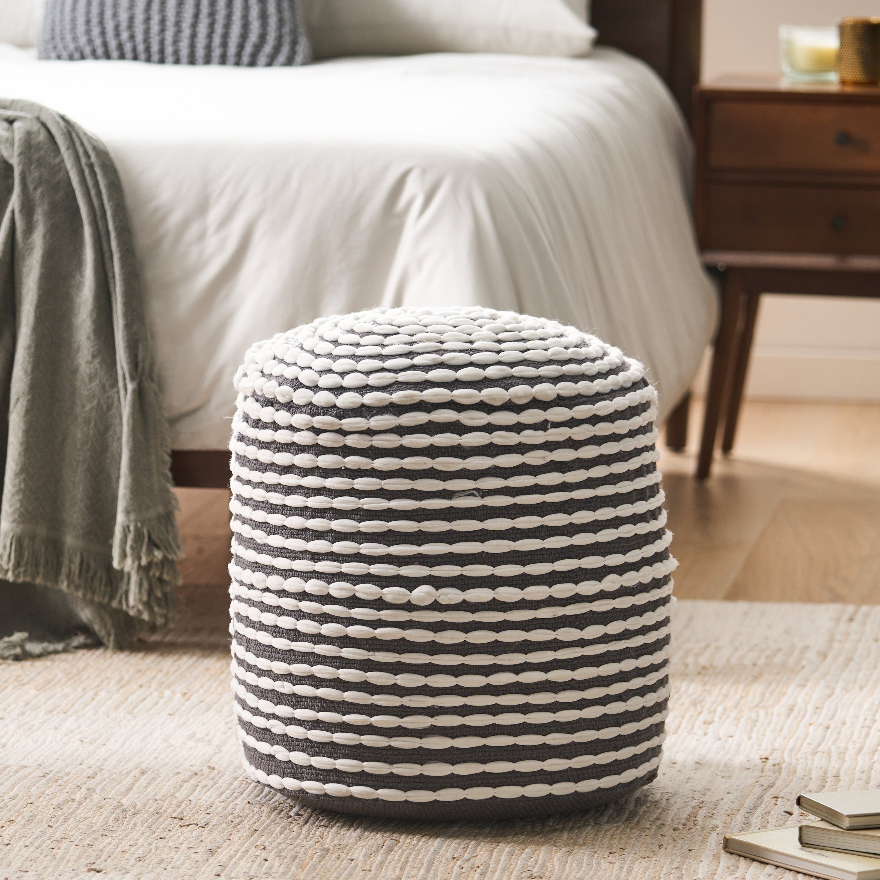 Rosalyn Handcrafted Modern Water-Resistant Fabric Ottoman Pouf