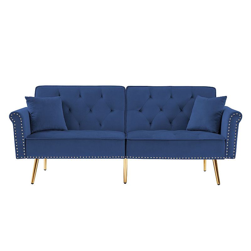 F.c Design Modern Velvet Tufted Sofa Couch With 2 Pillows And Nailhead Trim， Loveseat Sofa Bed