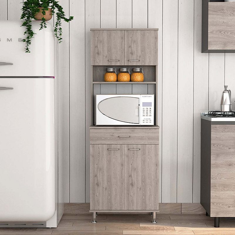 Bay Area Pantry， Two Door Cabinets， One Drawer， Four Adjustable Metal Legs