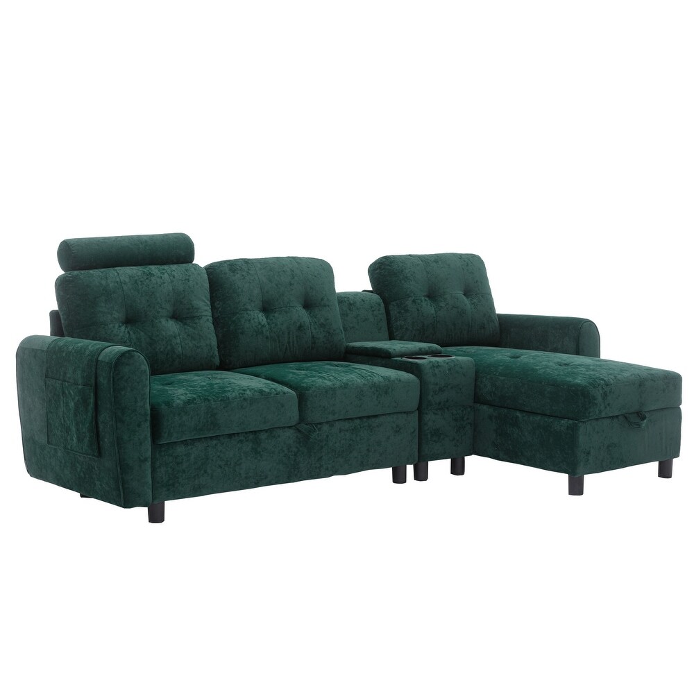 Retro 3 seat Recliner Storage Sofa Set L Shape Sectional Couch Set with Cup Holder and Side Pockets Accent Sofa for Living Room