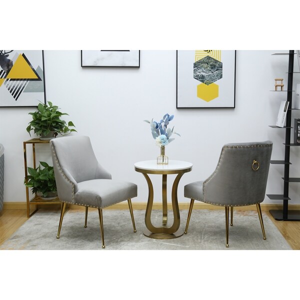 2Pcs Dining Chair， Velvet Kitchen Dining Chair with Gold Metal Legs