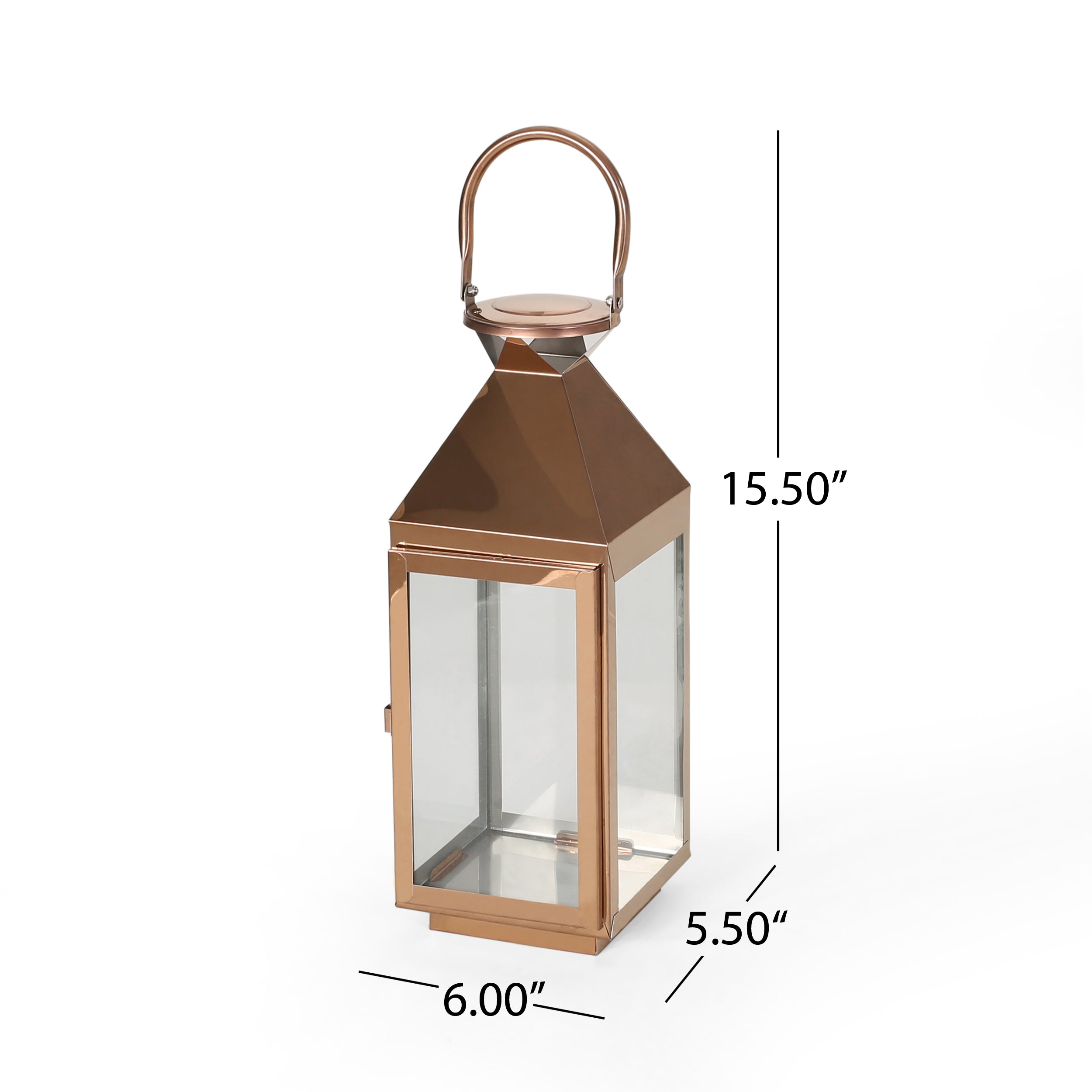 Peregrine Outdoor Stainless Steel Lantern Set， Rose Gold