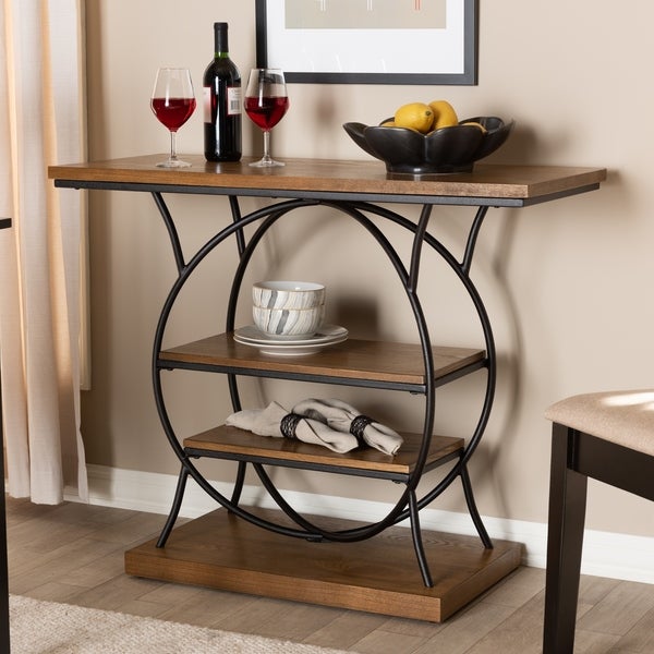 Industrial Walnut Brown Circular Console Table