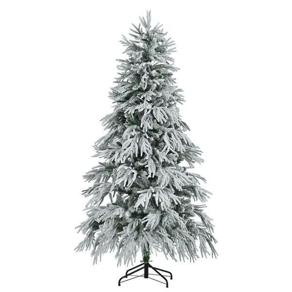 4FT/6FT/7.5FT PreLit Spruce Snow Flocked Christmas Tree Set with 8 LED Flashing Modes