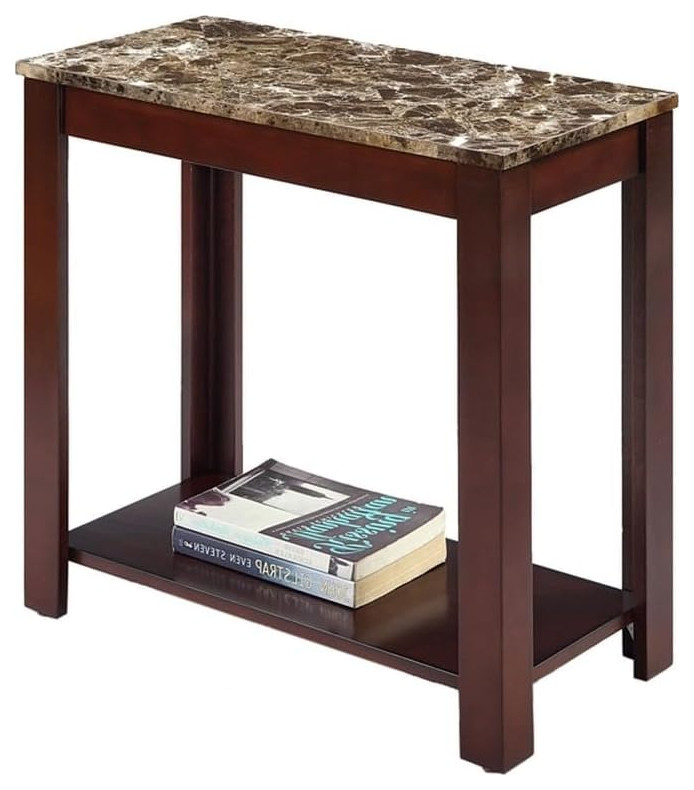 Transitional Console Table  Narrow Design With Faux Marble Top  Cherry Brown   Transitional   Console Tables   by Decor Love  Houzz