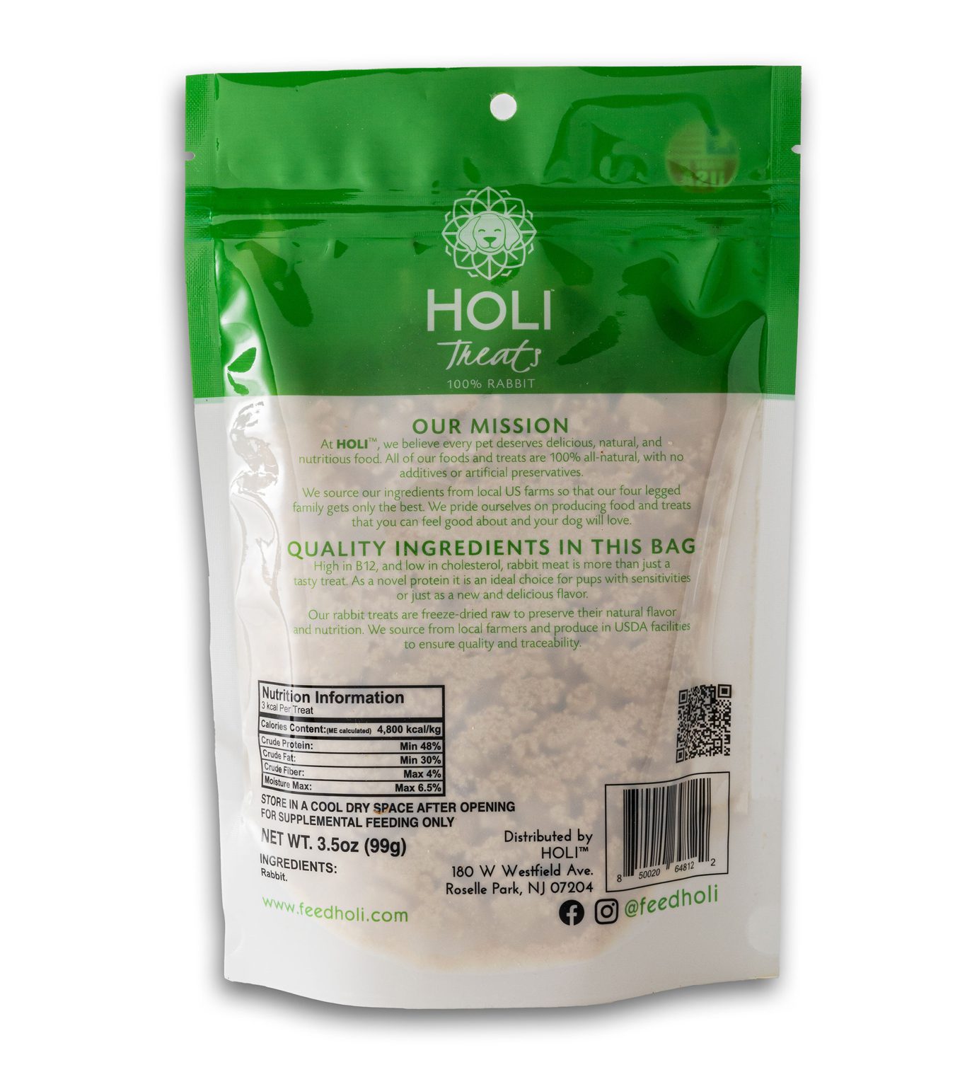 HOLI Rabbit Freeze-Dried Treats for Dogs and Cats， 3.5 oz