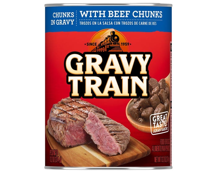 Gravy Train Chunks in Gravy with Beef Canned Dog Food， 13.2 oz. Can