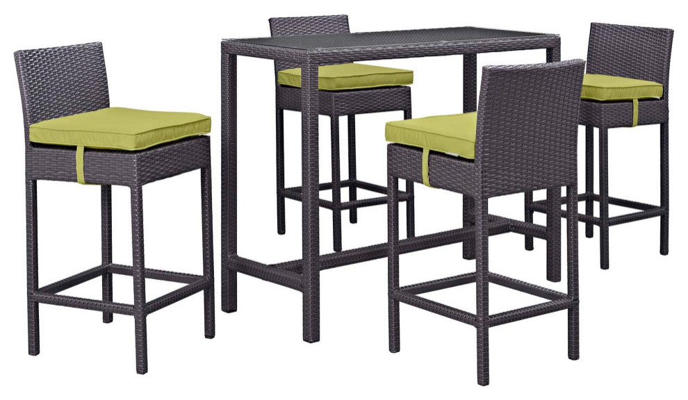 Convene 5 Piece Outdoor Wicker Rattan Pub Set   Tropical   Outdoor Pub And Bistro Sets   by ShopFreely  Houzz