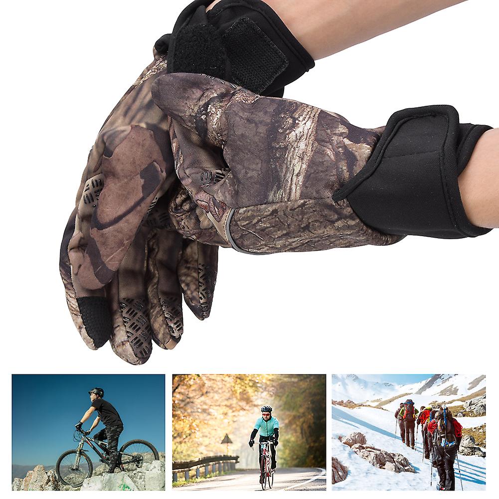 A Pair Cotton Full Finger Adults Outdoor Warm Anti-skid Climbing Cycling Touch Screen Camouflage Glovesjungle Camouflage M-s