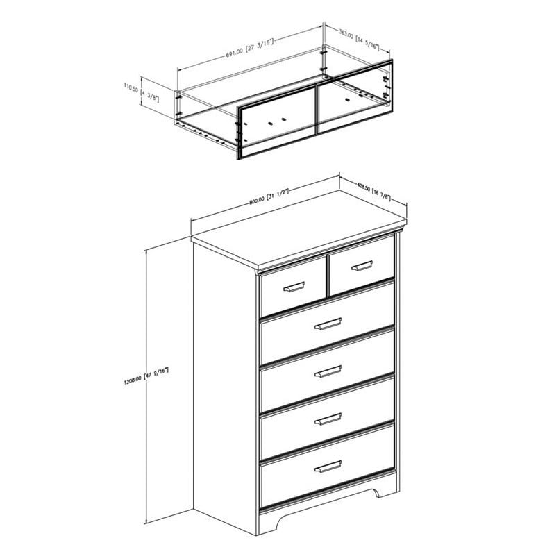 Pemberly Row Contemporary 5 Drawer Wood Chest in Weathered Oak