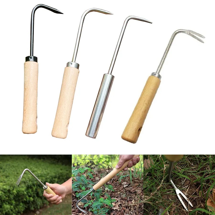 Long Wood Handle Stainless Steel Garden Weeder Hand Weeding Removal Cutter Tools Multifunction Weeder Transplant