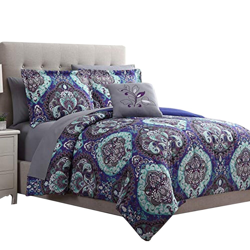 Split 8 Piece Reversible Printed Full Size Complete Bed Set The Urban Port  Blue