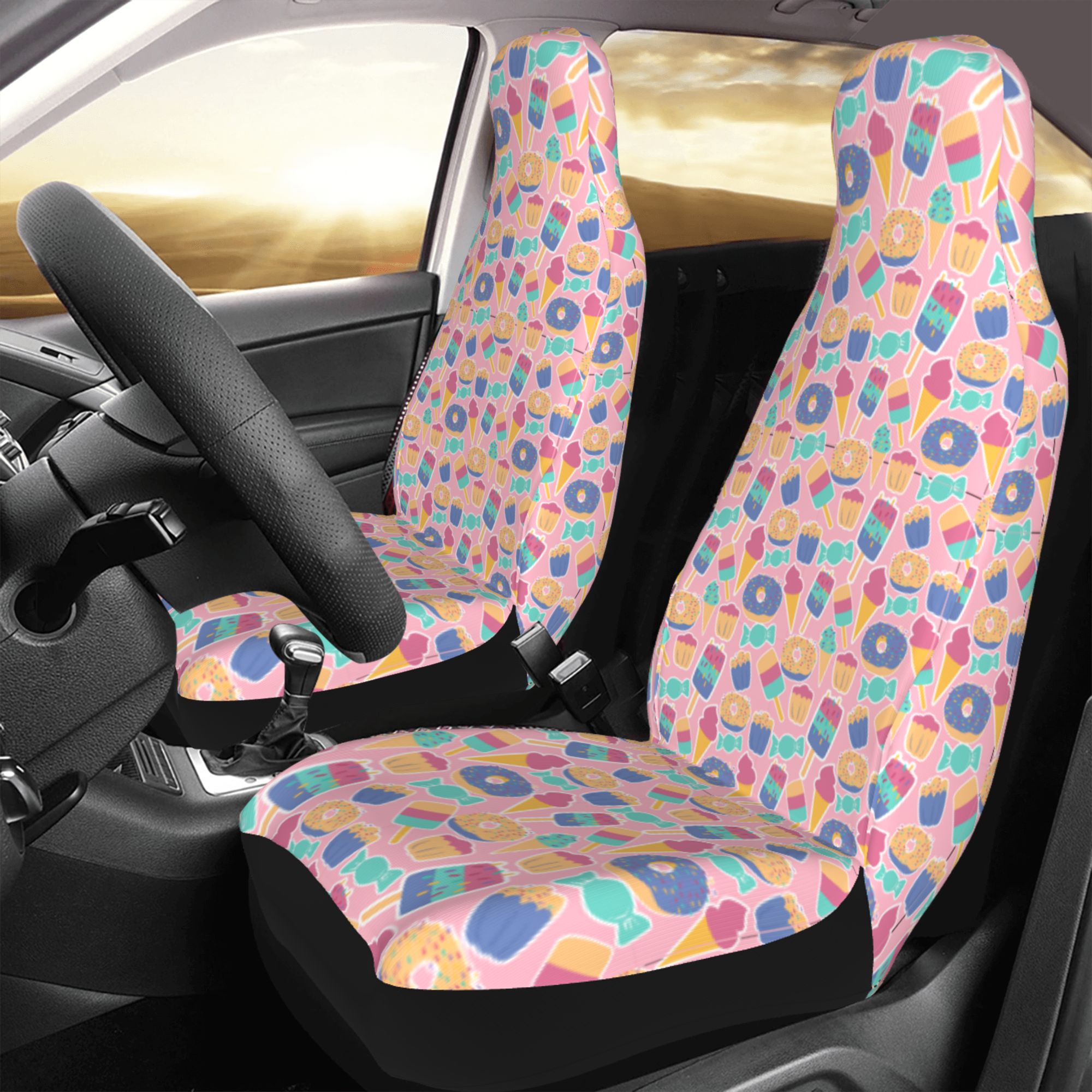 ZICANCN Car Seat Covers Front Seats Only，Pink Donut Candy Automotive Seat Covers Protectors for Cars Trucks Suv 2 Pack