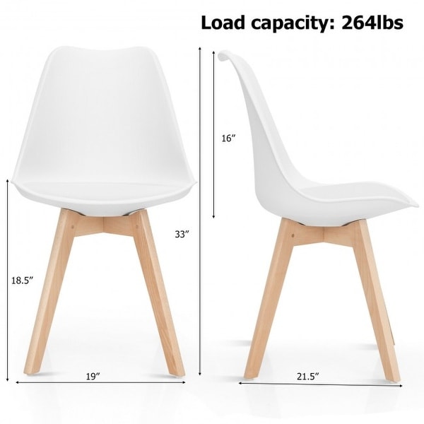 Set of 4 Dining Chairs Mid-Century Modern Shell PU Seat with Wooden Legs - 21.5