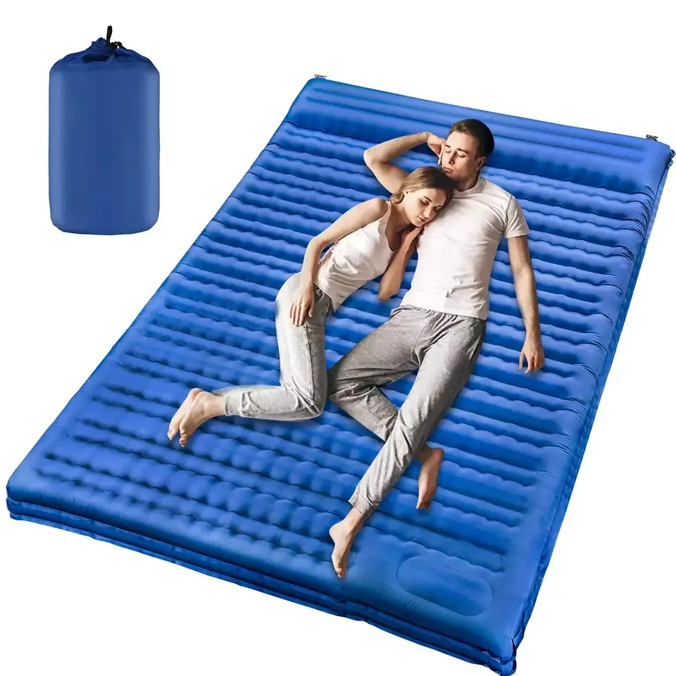 Customizable Double Sleeping Pad with Pillow Built in Foot Pump Inflatable  Portable 2 Person Sleeping Pad For Camping