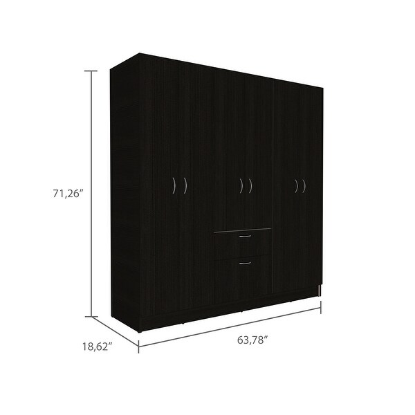 Kibo Six Door Modern Armoire with One Drawer， Rod， Seven Interior Shelves - - 34518437